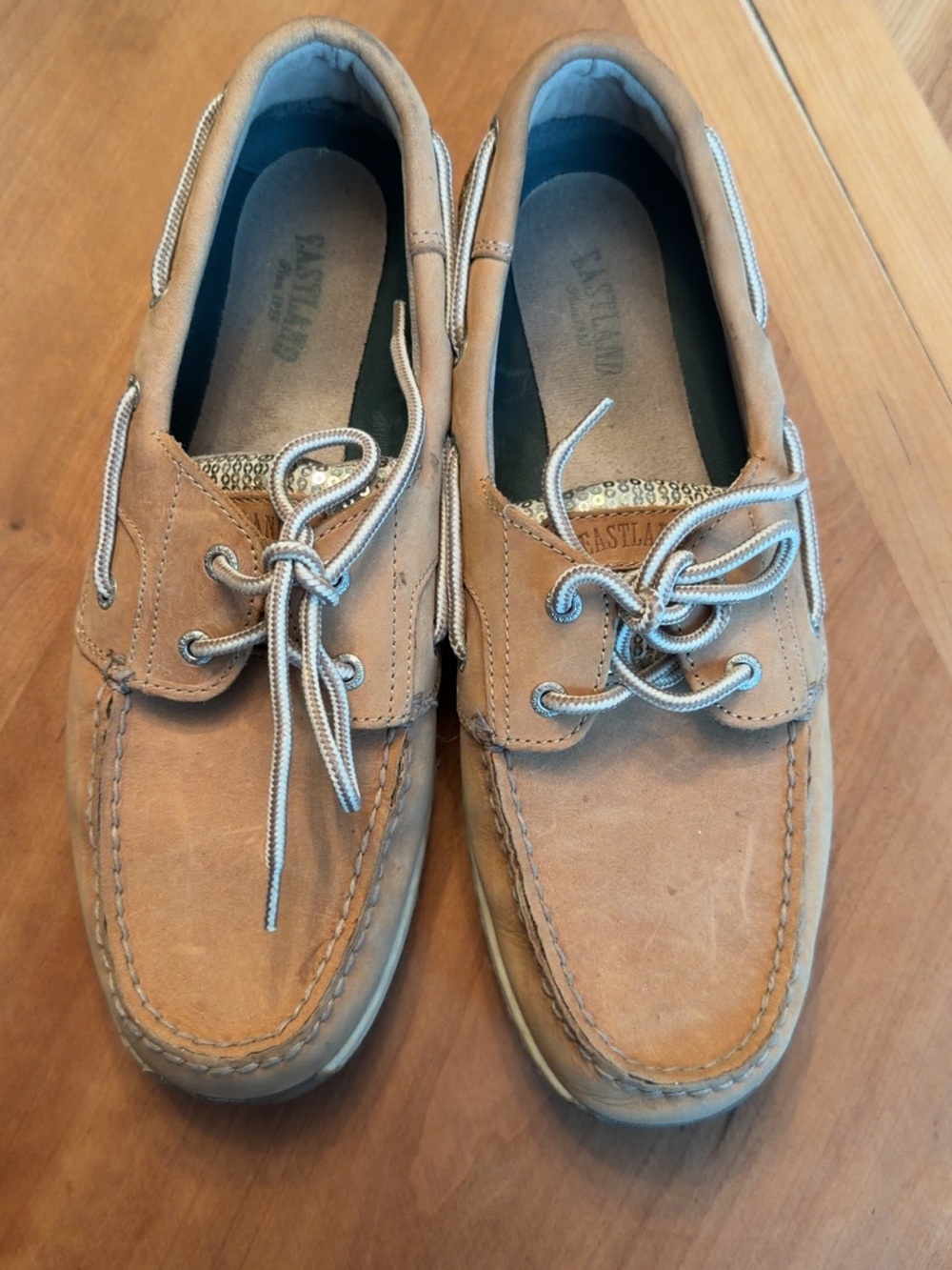 Eastland Women’s Tan Suede Boat Shoes with Contrast Laces